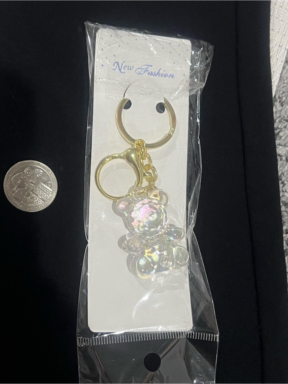 β¨ Iridescent Teddy Bear Double-Ring Keychain β NWT β¨ - Picture 3 of 5
